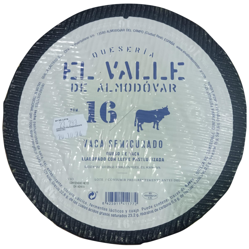 Queso Semi   Pieza 3.3  kg peso  aproximado Precio Sin IVA 24.90 €