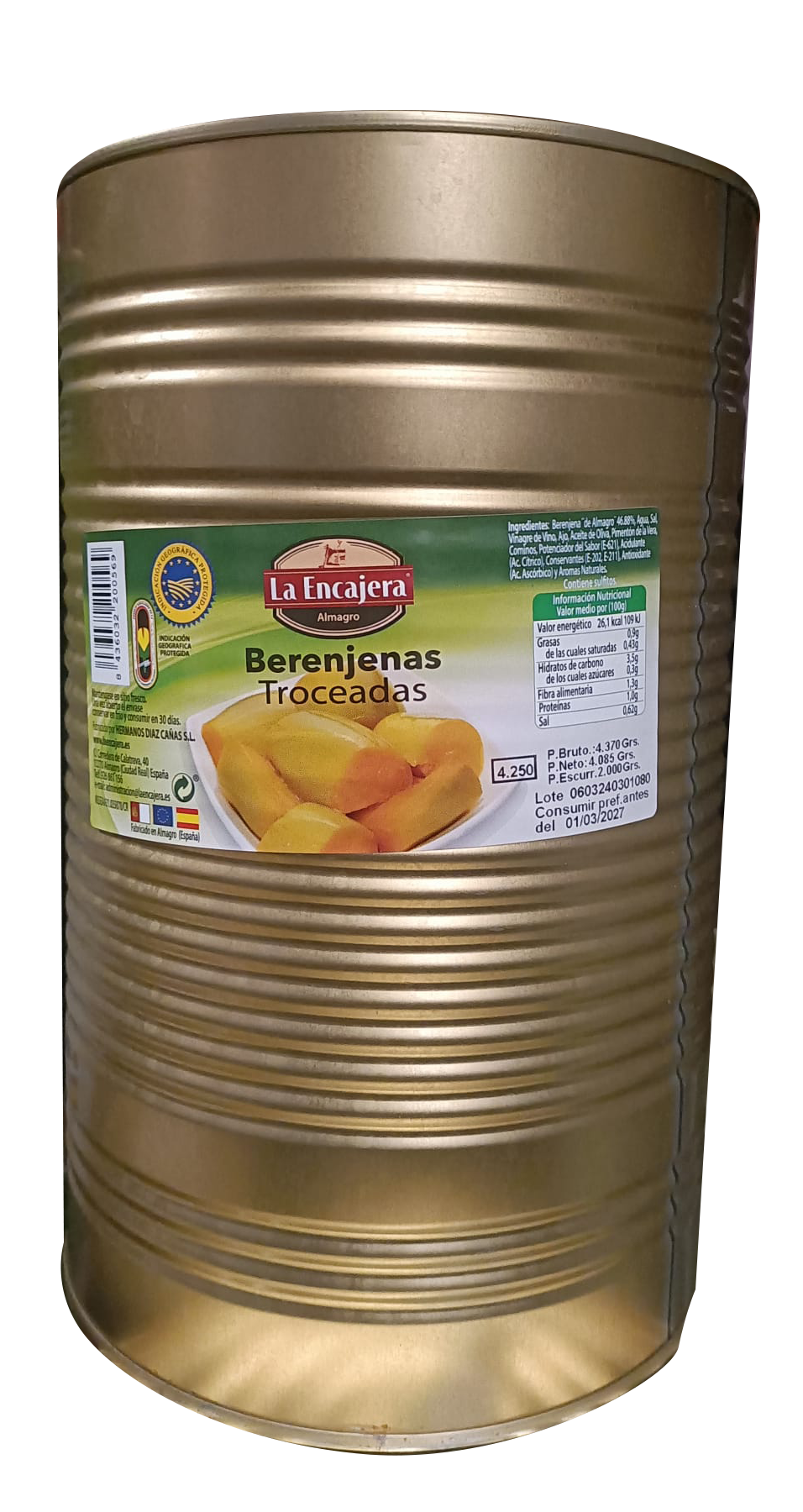Berenjenas de almagro Troceada -  Cachitos bote de   2 kg Precio sin IVA 14.90 €