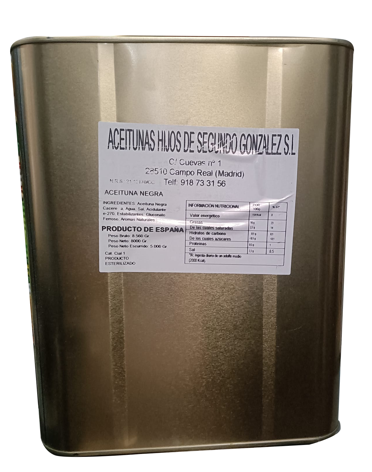 Aceitunas Negras   Lata de  5 kg  Precio sin IVA 18.95  €