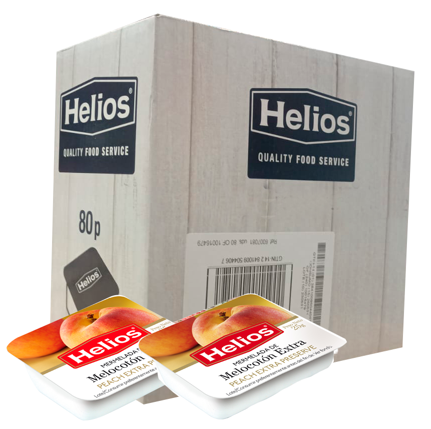 Mermelada de melocoton helios caja de 80 tarrinas Precio sin IVA 9.36 €
