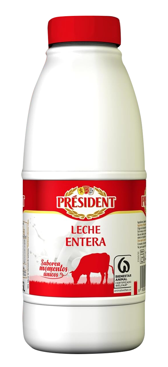 Leche President Entera caja de  6 botellas de 1,5 ltr Precio sin IVA 9.66 €