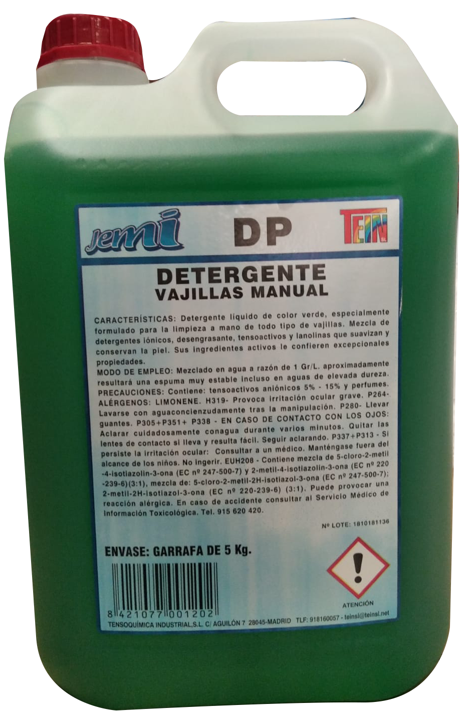 Lavavajillas Manual industrial garrafa 5 Ltr Precio Sin IVA 5,99 €