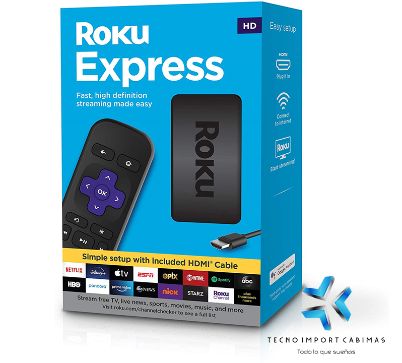 Roku Express | Reproductor multimedia de transmisión HD con cable HDMI de alta velocidad y control remoto
