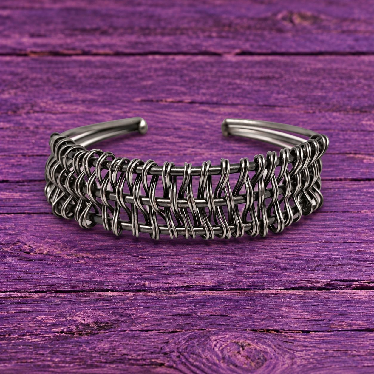 Artisan Gunmetal Woven Cuff Bracelet