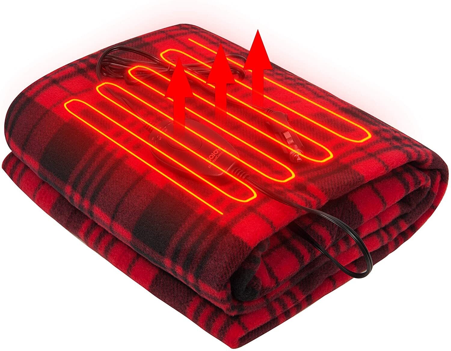 DC12V Car Heated Blanket with Intelligent Temp and 30/45/60mins Auto-Off Timer Controller for Road Trip Outdoor Camping(60"x 40")(Black and Red)