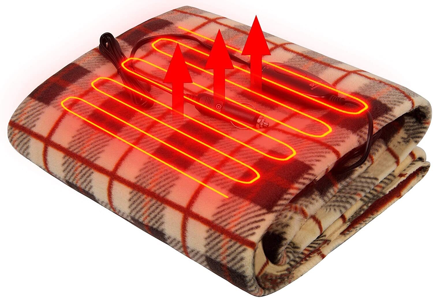 DC 12 Volt Heated Car Blanket with Intelligent Temp and 30/45/60mins Auto-Off  Timer Controller for Road Trip Outdoor Camping(60x 40)(Brown and Cream)