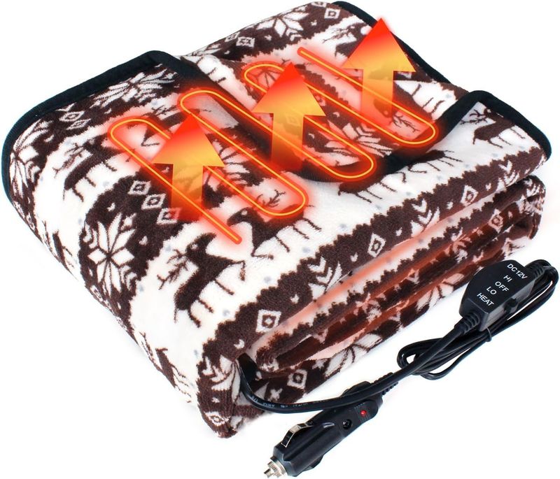 12-Volt Electric Heated Car Blanket,Portable Heated Blanket with 2 Level,Electric Blanket for Car,Truck,SUV (Coffee)