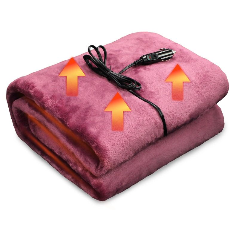 12V Heated Blanket,Soft Flannel Electric Car Blanket for Road Travel,Portable Heated Blanket for Cold Winter (55 * 40inches,Purplish Red)
