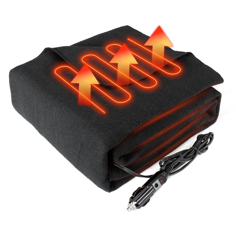 12V Heated Blanket,Soft Flannel Electric Car Blanket for Road Travel,Portable Heated Blanket for Cold Winter (57*40inches,Black)