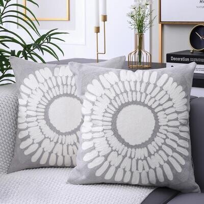 Grey Flower Pattern Cushion Cover