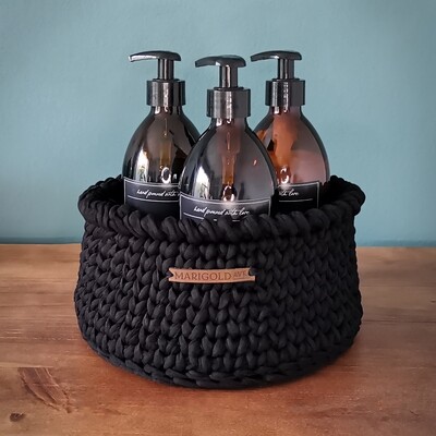 Crochet Baskets - Black Round Trim - Small