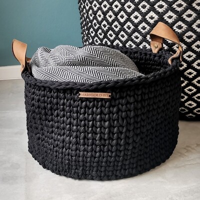 Crochet Baskets - Black Plated Trim - Large