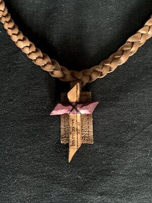 Leather Braided Necklace and Wooden Cross