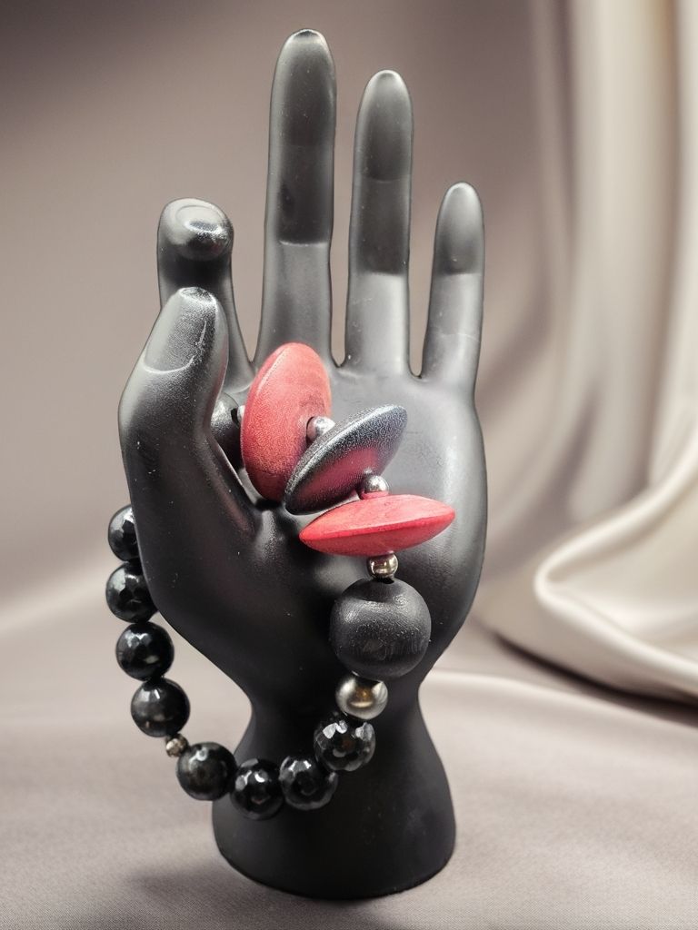 Red and Silver focal with black beads