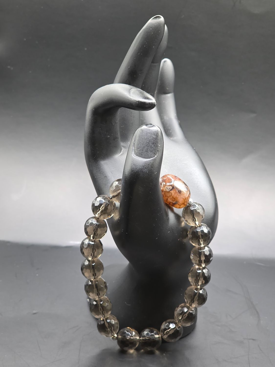 Beautiful Men&#39;s Smoky Quarts with Agate Focal Bracelet