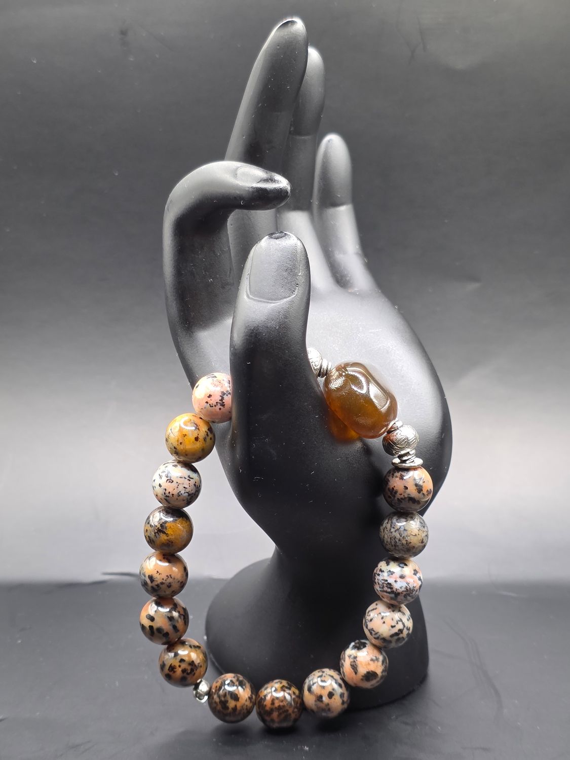 Beautiful Men&#39;s Leopard Skin Jasper with Focal Bracelet