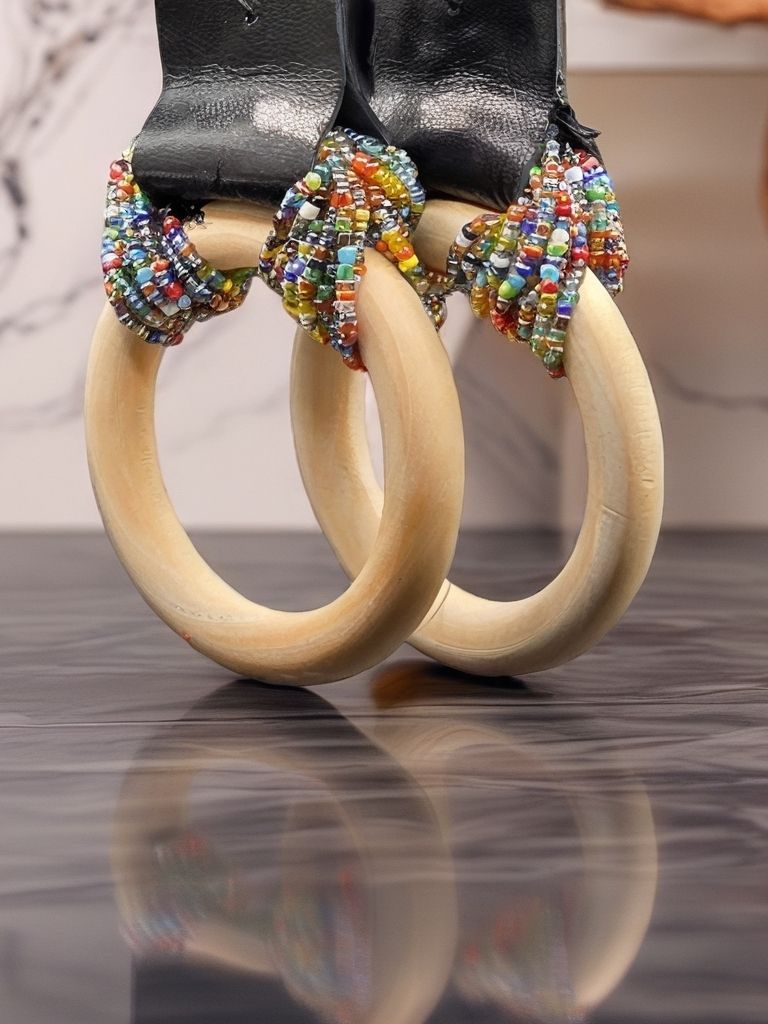 Beautiful Leather wood and beaded earrings