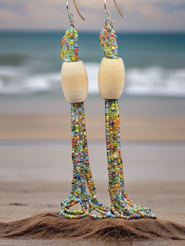 Beautiful, beaded and wood earrings.