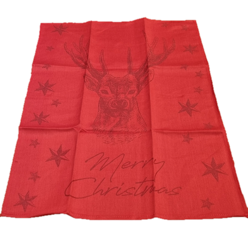 Geschirrtuch "Christmas Deer" rot Halbleinen