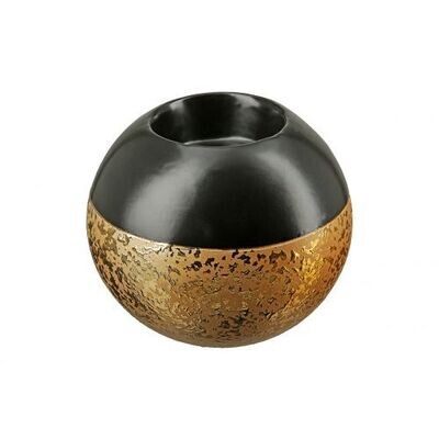 Keramik Teelichthalter schwarz/gold, Höhe 9 cm Keramik Teelichthalter schwarz/gold, Höhe 9 cm