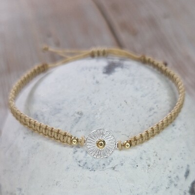 Armband mit Sonnenmotiv silber/gold, Bandfarbe beige Armband mit Sonnenmotiv silber/gold, Bandfarbe beige