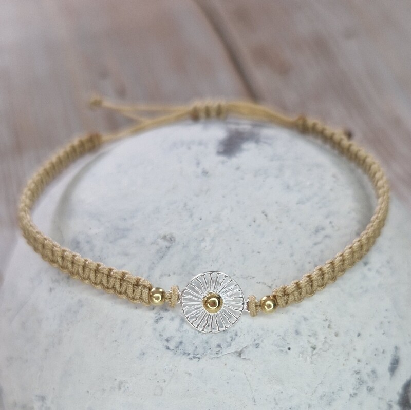 Armband mit Sonnenmotiv silber/gold, Bandfarbe beige Armband mit Sonnenmotiv silber/gold, Bandfarbe beige