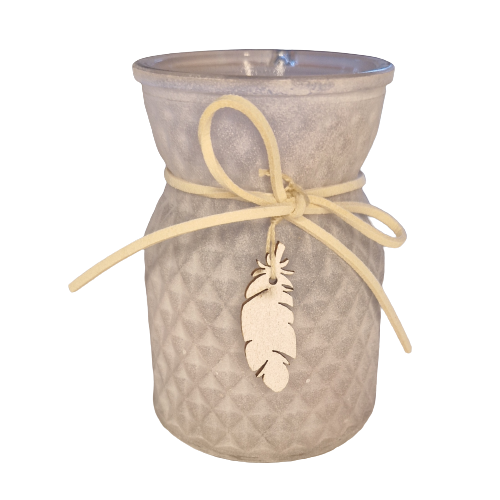 Glas Windlicht / Vase mit Holzfeder, hell, matt Glas Windlicht / Vase mit Holzfeder, hell, matt