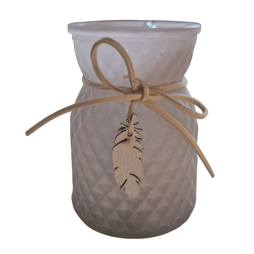 Glas Windlicht / Vase mit Holzfeder, dunkel, matt Glas Windlicht / Vase mit Holzfeder, dunkel, matt