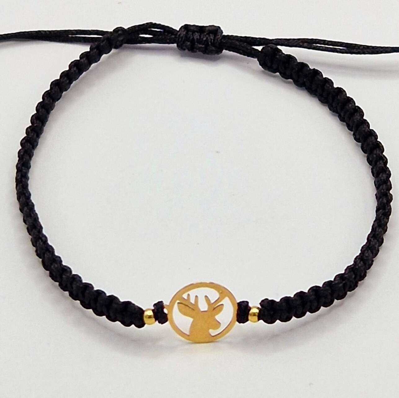 Armband Hirschliebe 925 Silber vergoldet, Bandfarbe schwarz