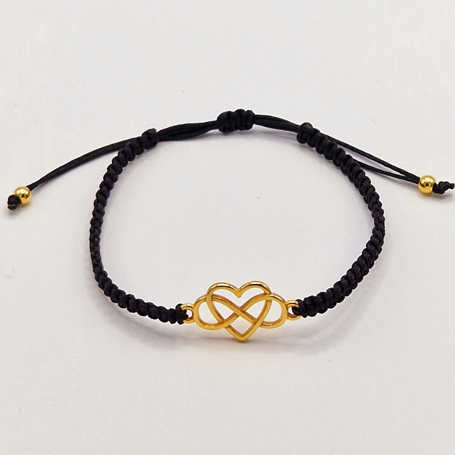 Armband Infinity Herz vergoldet, Bandfarbe schwarz