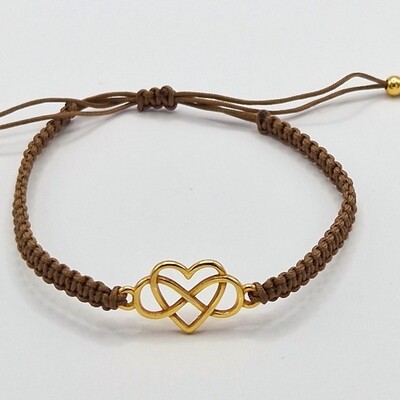 Armband Infinity Herz vergoldet, Bandfarbe braun