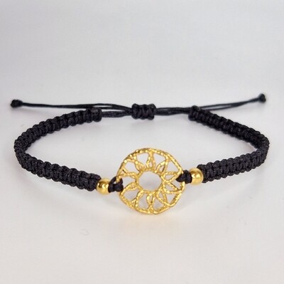 Armband mit Sonne, 925 Silberfeingold beschichtet, Bandfarbe schwarz Armband mit Sonne, 925 Silberfeingold beschichtet, Bandfarbe schwarz