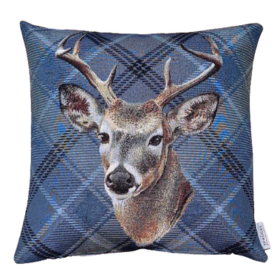 Kissenhülle Hirsch mit Rautenmuster blau, 45x45 Kissenhülle Hirsch mit Rautenmuster blau, 45x45