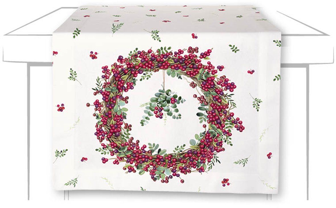 Tischläufer Berry Wreath 45x140, creme