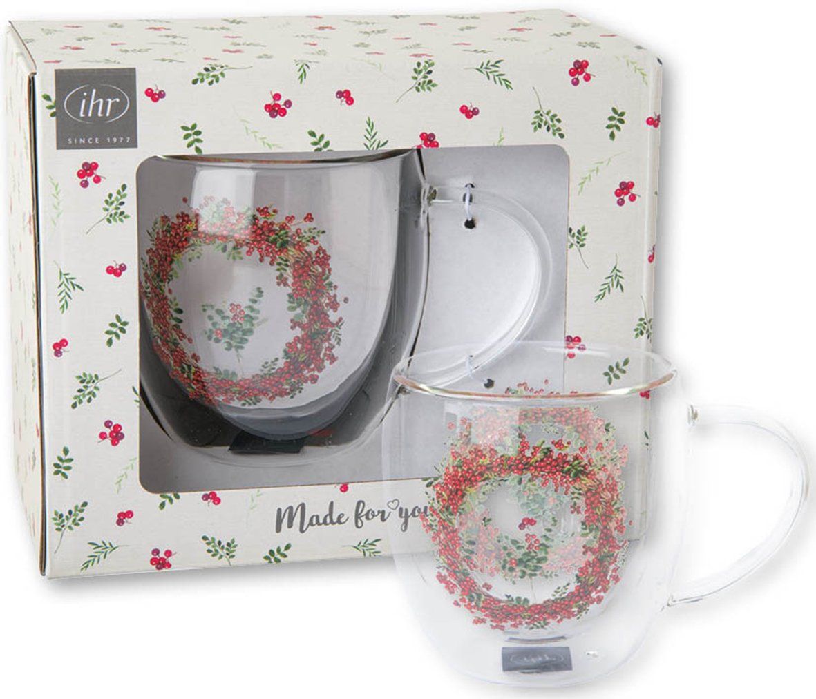 Doppelwandiges Teeglas Berry Wreath