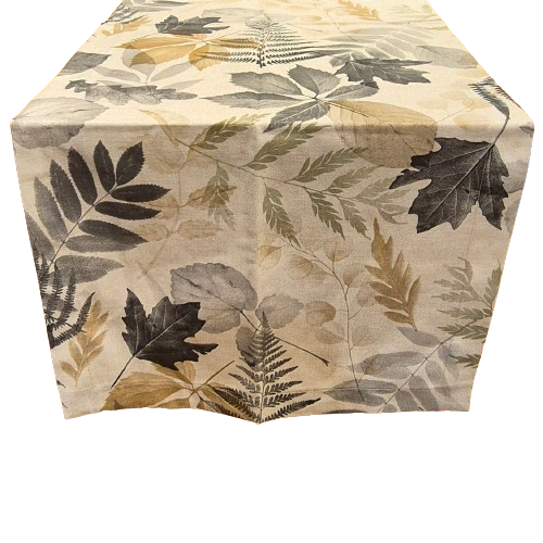Herbst Tischläufer mit Blättern grau 50x150