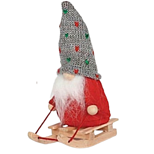 Wichtel mit Schlitten rot, Höhe 14 cm Wichtel mit Schlitten rot, Höhe 14 cm