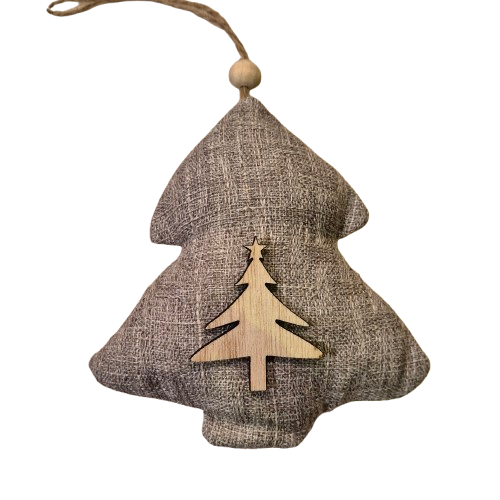 Stoffanhänger Tanne mit Weihnachtsbaum aus Holz, hellbraun 