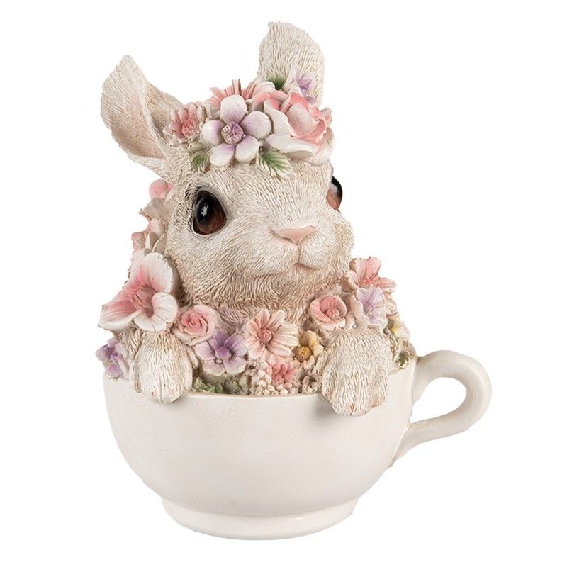 Clayre & Eef Dekorationsfigur Kaninchen in Tasse 15 cm