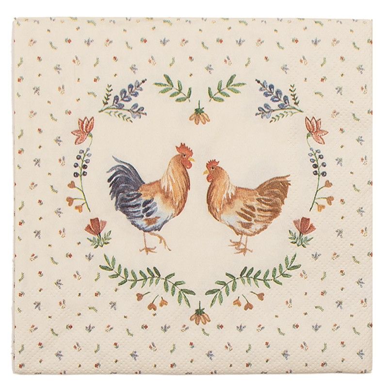 Clayre & Eef Papierservietten Huhn und Hahn, 33x33 cm Clayre & Eef Papierservietten Huhn und Hahn, 33x33 cm