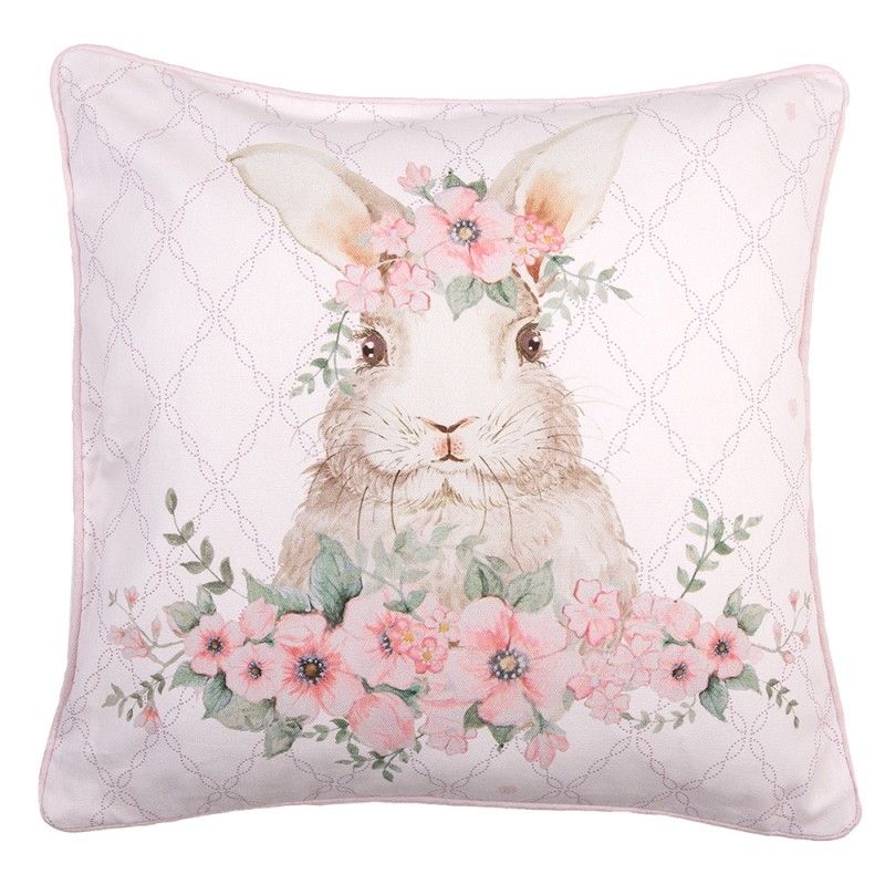 Clayre & Eef Kissenhülle Kaninchen mit Blumenschmuck, rosa Clayre & Eef Kissenhülle Kaninchen mit Blumenschmuck, rosa