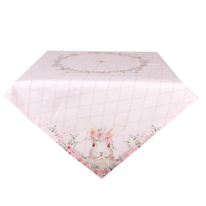 Clayre & Eef Mitteldecke Kaninchen mit Blumenschmuck, rosa 100x100 Clayre & Eef Mitteldecke Kaninchen mit Blumenschmuck, rosa 100x100