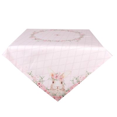 Clayre & Eef Mitteldecke Kaninchen mit Blumenschmuck, rosa 100x100 Clayre & Eef Mitteldecke Kaninchen mit Blumenschmuck, rosa 100x100