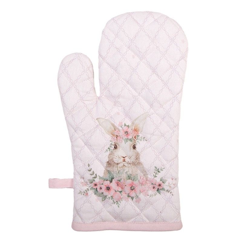 Clayre & Eef Ofenhandschuh Kaninchen mit Blumenschmuck, rosa