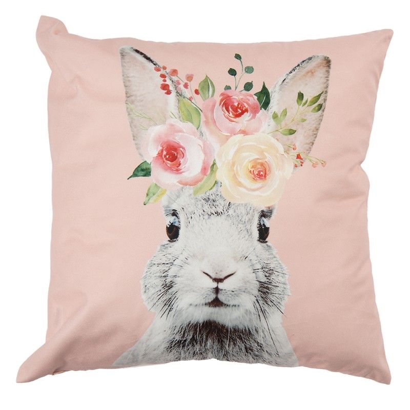 Clayre & Eef Kissenhülle mit Kaninchen im Clayre & Eef Kissenhülle mit Kaninchen im "Blumengewand", rosa 45x45