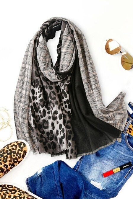 Plaid Leopard Scarf