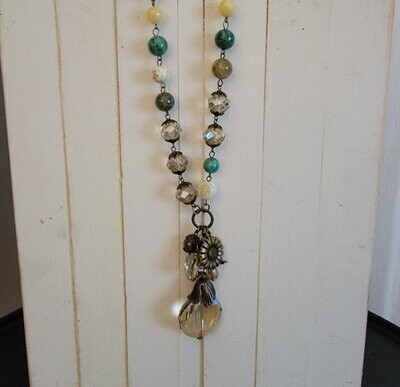 Sunflower Necklace - Green & Earth tones