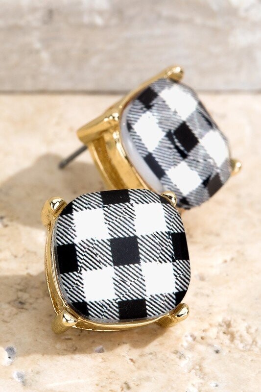 Crystal White Buffalo Plaid Stud