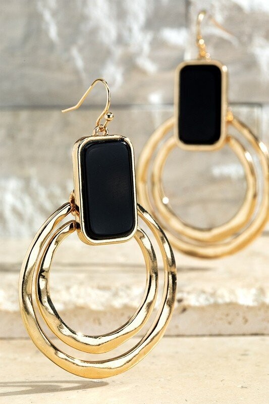 Stone Double Ring - Black