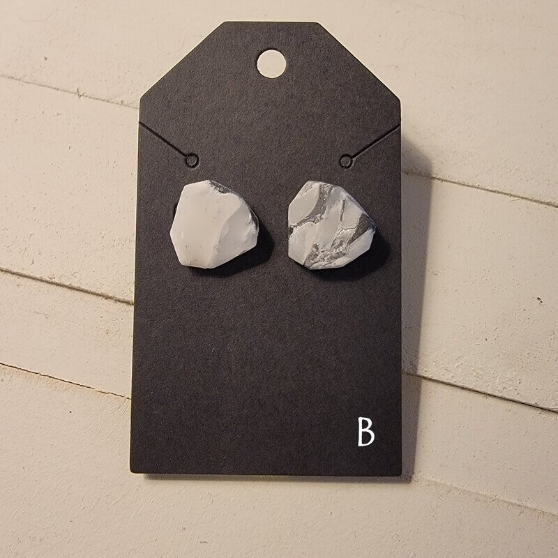 Grey & White Marble Studs